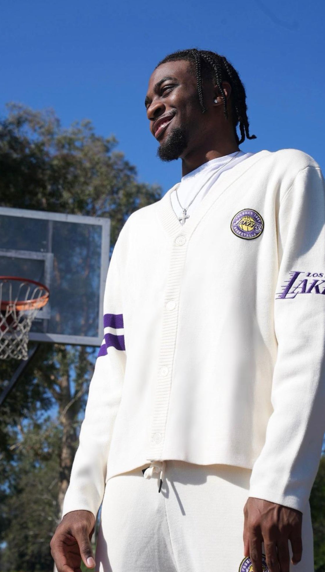 LAKERS パーカー ネイビー/グレー/ブルー Archive No. 94 Waffle Cardigan - LA Lakers – QORE